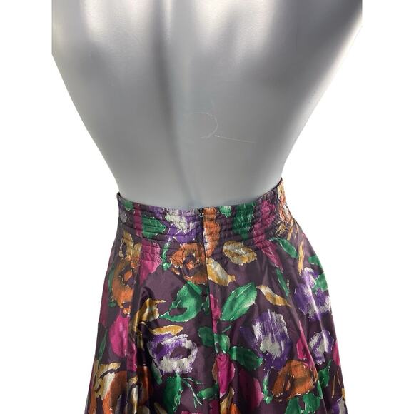 Vintage Skirt Women's 8 Silk 90s A-line Multicolor Floral Purple Romantic Y2K - Picture 9 of 9